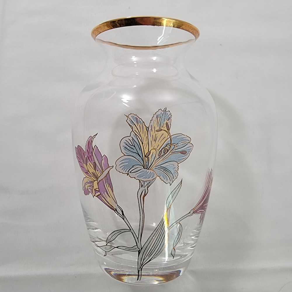 J G Durand Cristal D'Arques Crystal Enamel Lily 5" Vase France Original Box